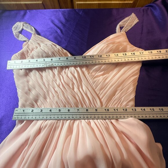 📌Blushing Pink Beaded Straps Pleated Chiffon A-Line Bridesmaid - Prom Dress - Picture 12 of 15